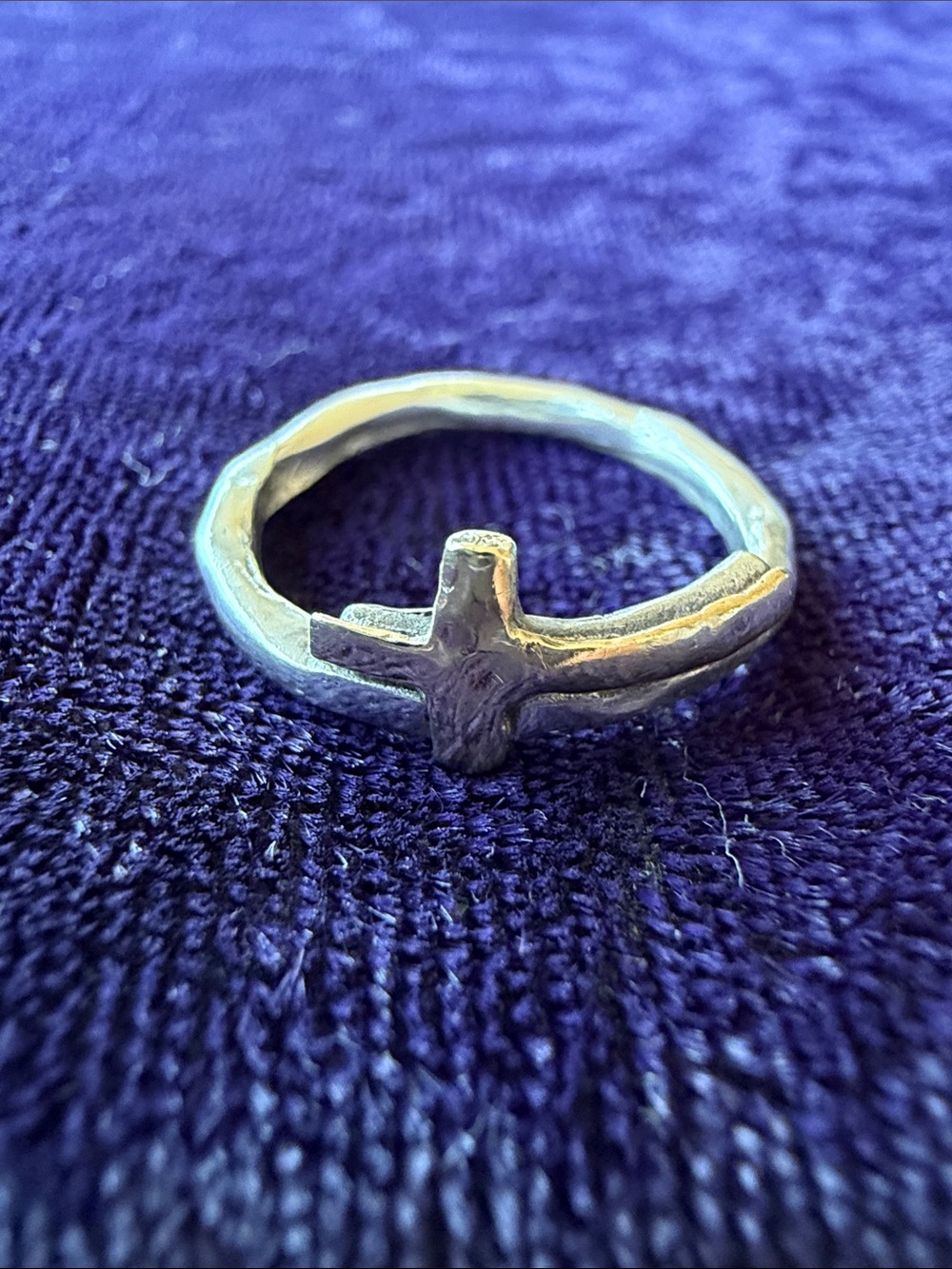 Solid 10K gold and 925 Sterling Silver two tone Cross ring